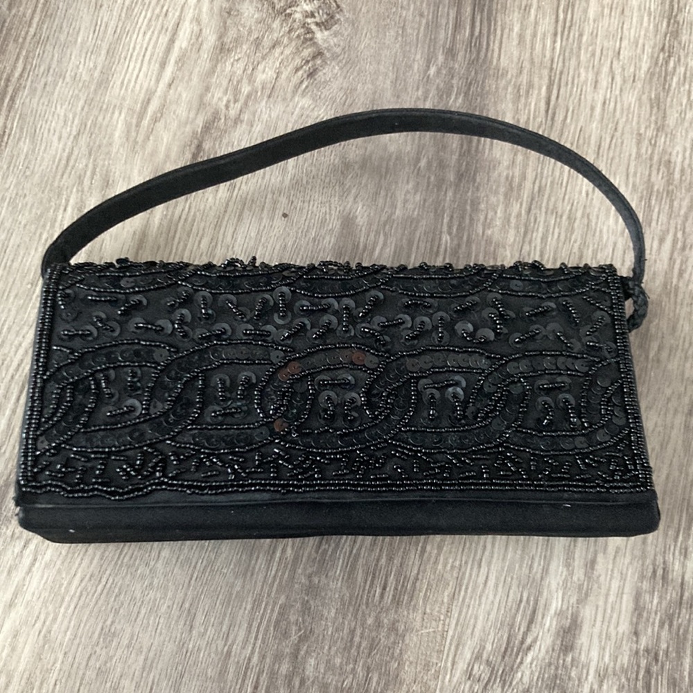 Black Beaded Hand Purse w/ Strap